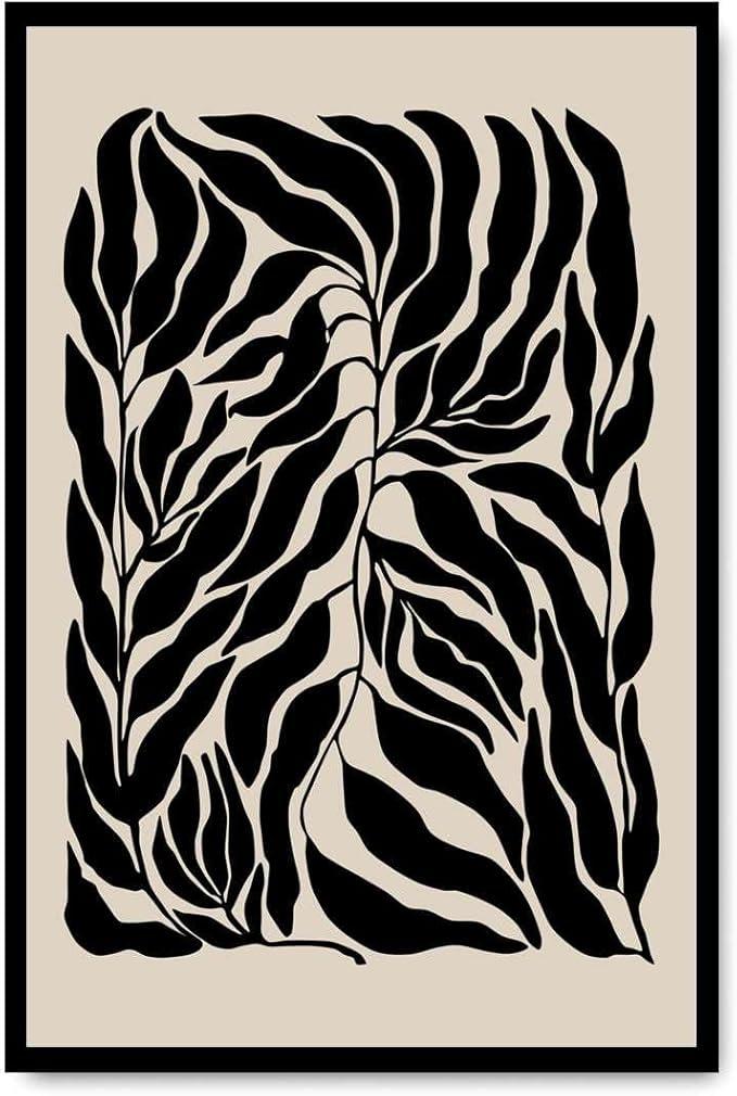 YX Tide Canvas Painting Poster and Print Pictures Black Beige Botanical Wall Art Living Room and Bedroom Office Decoration 8x12inch Solid Wood Frame