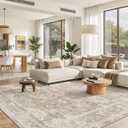 Madane 8x10 Area Rugs for Living Room, Machine Washable Vintage Rug with Non-Slip Backing, Soft Floral Print Large Throw Rugs, Thin Carpet for Bedroom Dining Room Farmhouse (8 x 10, Brown/Sand)