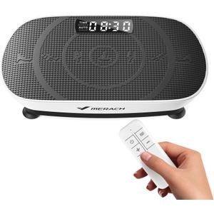 MERACH Vibration Plate Exercise Machine, Curved Vibration Plate for Lymphatic Drainage Weight Loss, Vibrating Plate with Real-Time Calorie Tracking on LED Display, Workout Equipment for Home Women Men (Black White)