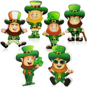 Haull 6 Pcs St. Patrick's Day Leprechaun Figurines Wooden Table Decorations Little Leprechaun Figurine Small Whimsical Irish Shamrocks Sign Gift for St. Patrick's Day Office Desk Home Party Supplies