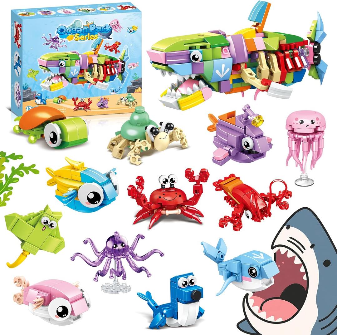 12 Packs 12-in-1 Fun Marine Animals, Including Various Shapes Such as Sharks, Crabs, Octopuses, Turtles, etc. Birthday Party Favors for KidsIdeas for Boys and Girls Ages 6-12.