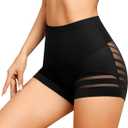 ASIMOON Tummy Control Boyshorts Underwear for Women Stretch High Waisted Shapewear Sexy Mesh No Show Panties for Ladies (Black, XL)