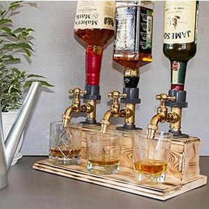 Wood Faucet Shaped Whisky Liquor Dispenser | Perfect Wine Alcohol Gifts for Men, Christmas Fathers Day Birthday Gifts for Father Grandfather Husband | Rustic Farmhouse Bar Home Decor (3 Faucet Style)