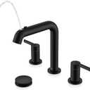 Matte Black Pull Out Bathroom Faucet, 8 Inch 2 Handle Widespread Bathroom Faucet 3 Hole with Pull Down Sprayer, Bathroom Sink Faucet with Pop Up Drain & Supply Lines LJ-9058A-2