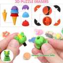 50 Pack Pencil Erasers Animal Eraser for Kids Puzzle Erasers 3D Mini Food Sport Fruit Take Apart Eraser Classroom Rewards Game Prizes Treasure Box Party Favors for Kid Gifts Easter Egg Fillers