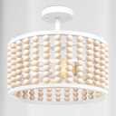 White Wood Beaded Boho Chandelier - Modern Nursery Ceiling Light Fixture, Beaded Semi Flush Mount Light, Farmhouse Lights for Bedroom Hallway Foyer Living Kids Room
