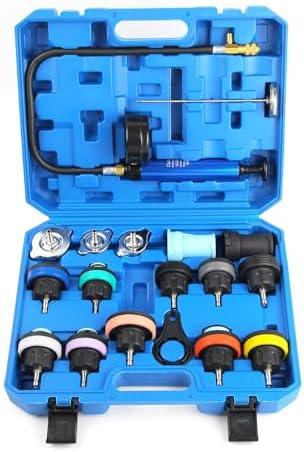 ZEAJSRU 18 Pieces of Anti-Freezing Liquid Replacement Filler Vacuum coolant Pressure Gauge, Motorcycle, Automobile and Truck Universal Radiator Pressure Leakage Tester kit (Blue)