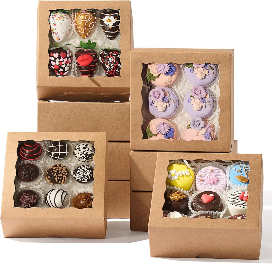 50 Pcs 6x6x2.5Inches Chocolate Strawberries Boxes Charcuterie Boxes Cake Boxes Bakery Boxes with Full Window Cookies Boxes Cakesickle Truffle Treat Box for Christmas Valentine's