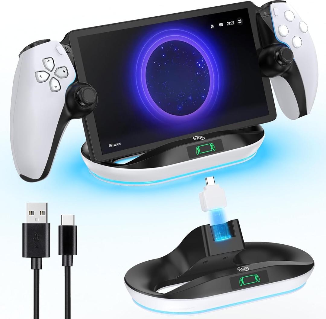 Charging Stand for PS Portal Remote Player, PS Portal Charging Dock with Light Modes, PS Portal Stand Charger, Portal Dock Station with Magnetic Connector, PS Portal Holder Base (Black & White)