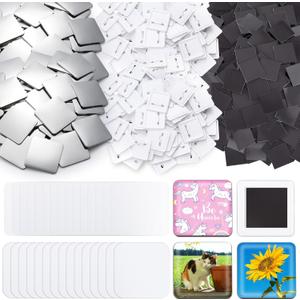 100 Sets 50mm/ 2 Inch Button Press Supplies Square Button Parts DIY Fridge Magnets Craft Set Including Magnet, Metal Cover, Plastic Back Cover, Pins, Transparent Film, Blank Paper (Plastic)