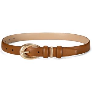 Women Belts for Jeans Dresses Pants Fashion Ladies Skinny Leather Waist Belt with Gold Buckle Gift Box, M: Fit Waist Size 27"-32" Brown