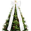 Oeyliz Christmas Tree Topper Bow Large Christmas Bow for Tree Topper 47.5 Inch White Big Bows for Christmas Tree Topper Indoor Home Room Holiday Party Giant Bows Xmas Trees Decoration