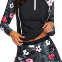 Long Sleeve Rash Guard for Women - 2 Piece Swimsuit with Shorts Zip Up Swim Shirt with Built-in Bra