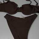 SweatyRocks Women's 2 Piece Bikini Set Spaghetti Strap High Cut Push Up Underwire Swimsuit Coffee Brown S