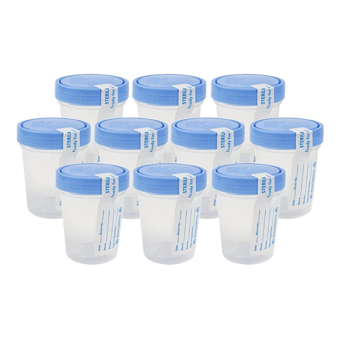 Dealmed Specimen Collection Containers Single Use Urine Specimen Cups, Screw on Leak Resistant Lid, Included ID Label, 4 oz, 10 Count