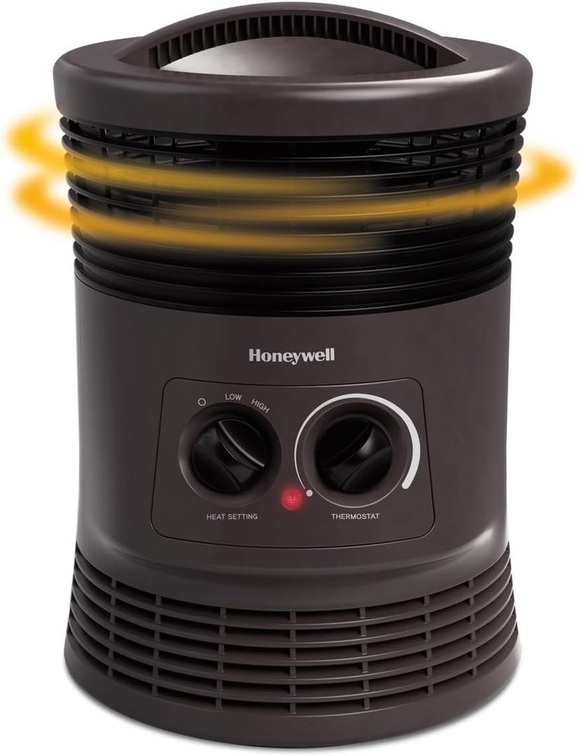 Honeywell HHF360V 360 Degree Surround Fan Forced Heater with Surround Heat Output Charcoal Grey Energy Efficient Portable Heater with Adjustable Thermostat & 2 Heat Settings, Small
