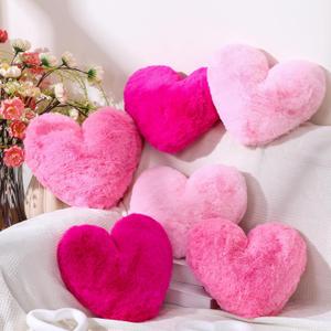 Liliful 6 Pcs Faux Rabbit Fur Heart Pillows Fluffy Heart Throw Pillows Cute Couch Cushion Soft Decorative Throw Cushion for Bed Sofa Girls Women(12 x 11 Inch,Lively Color)