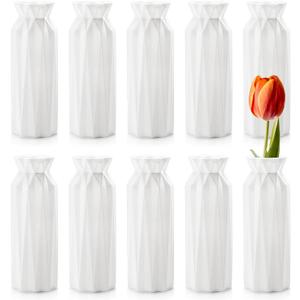 ZOOFOX 10 Pack Composite Plastic Flower Vase, 8" Plastic Vases for Centerpieces, White Unbreakable Vase for Wedding Dinner Table Party Living Room Office Bedroom Decor, Origami Design