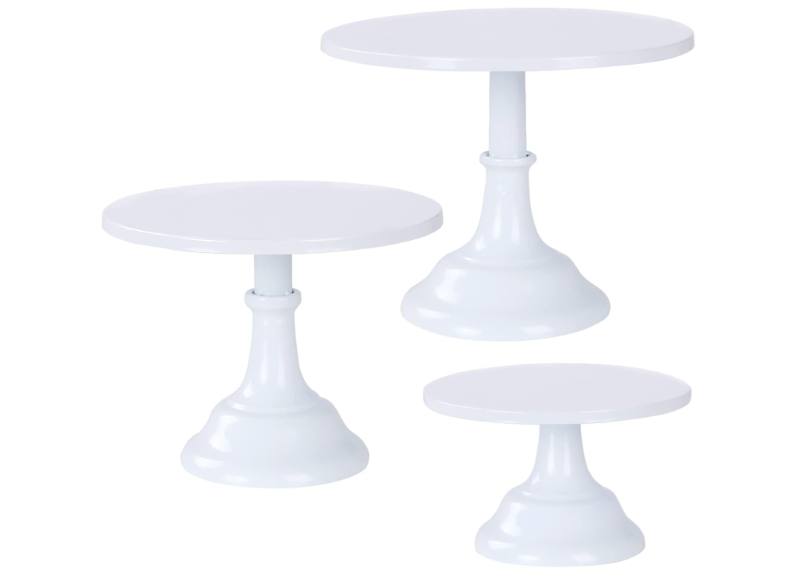 NIANDAIXIU 3 Pcs Metal Cake Stand, Cake Pop Stand Set of Disc Diameter 8" 10" 12", Tall Cake Stands for Dessert Table, Perfect Display for Wedding, Party, Birthday, Baby Shower, Decorations (White)