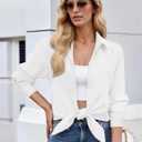 Zeagoo Button Down Shirt Women Long Sleeve Blouses Casual Tops Work Outfits | Stain Shield Dress Shirts，Wrinkle Free Collared Shirts，Business Casual Work Outfits，Floral Blouse，Fall Outfits (White, S)