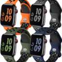 Adorve Compatible with Apple Watch Bands 49mm 46mm 45mm 44mm 42mm 41mm 40mm 38mm for Men Women, Breathable Air Holes Silicone Sport Band for iWatch Ultra 2 SE Series 10 9 8 7 6 5 4 3 2 1,4 Pack, M (Anthracite Black/DarkBlue Black/ArmyGreen Black/OrangeBlack)
