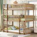 Solid Wood Triple Bunk Bed for 3 Kids, 3 Bed Bunk Beds with Two Built-in Ladders,Twin Over Twin Over Twin Triple Bunk Bed,Detachable,Natural