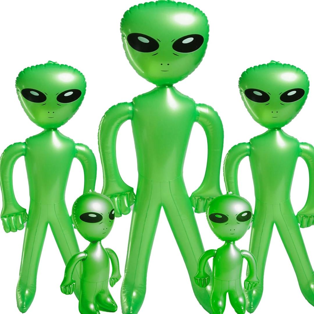 5Pcs Inflatable Alien, 3 Size Blow Up Aliens include 67"/ 35"/18", Alien Inflate for Halloween, Space Birthday Party