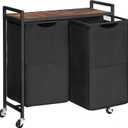 HOOBRO Laundry Hamper, Laundry Sorter 2 Section, 2  13 Gal (49.5L), Laundry Basket with Wheels, Rolling Cart, Pull-Out and Removable Oxford Fabric Bags, Rustic Brown and Black BF72XY01