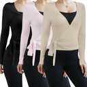 3 Pack Women Ballet Pilates Wrap Tops Y2K Workout Yoga Wrap Shirts Dance Long Sleeve Tie Front Crop Going Out Tops M
