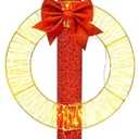 Tangkula Christmas Lighted Wreaths Set, Pre-Lit Front Door Xmas Decoration on Red Ribbon w/ 450 Warm White LED Lights & Bows, Indoor Outdoor Wreath Decoration for Doorway, Yard