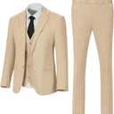 Retro 3 Piece Suit Tweed Herringbone Men's Suits Slim Fit Groom Tuxedos Set Prom Brown Grey Jacket Blazer Vest Pants, Size: XL