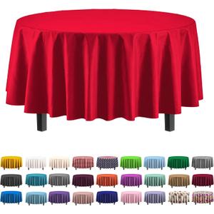 Exquisite Party Solids Red Round Plastic Tablecloth - 84 Inch, 4 Pack
