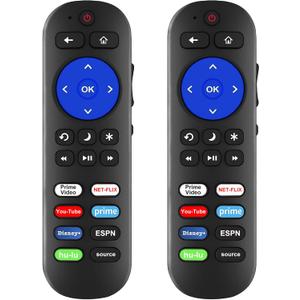(Pack of 2) Replacement Remote Compatible with Roku TV Remote, for Hisense/Onn/TCL/Element/Sharp/Hitachi/LG/Sanyo/JVC/Magnavox/RCA/Philips/Westinghouse Roku Built-in Smart TV