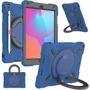 Pepkoo Triple Shockproof Case for iPad 5th/6th Generation 9.7 inch 2017 2018 and iPad Air 2 Gen, Heavy Duty Kid Boy Girl Cover with Pencil Holder/Handle Kickstand/Shoulder StrapDeep Blue