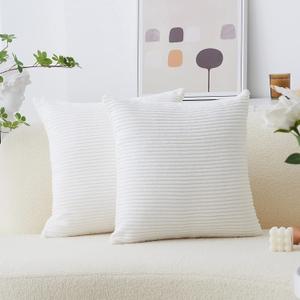 Home Brilliant White Euro Shams Set of 2 24x24 Throw Pillow Covers Spring Decoration Striped Velvet Corduroy Euro Throw Pillow Sham Couch Cushion Cover for Teen Girls, 24 x 24 inch, Creamy White