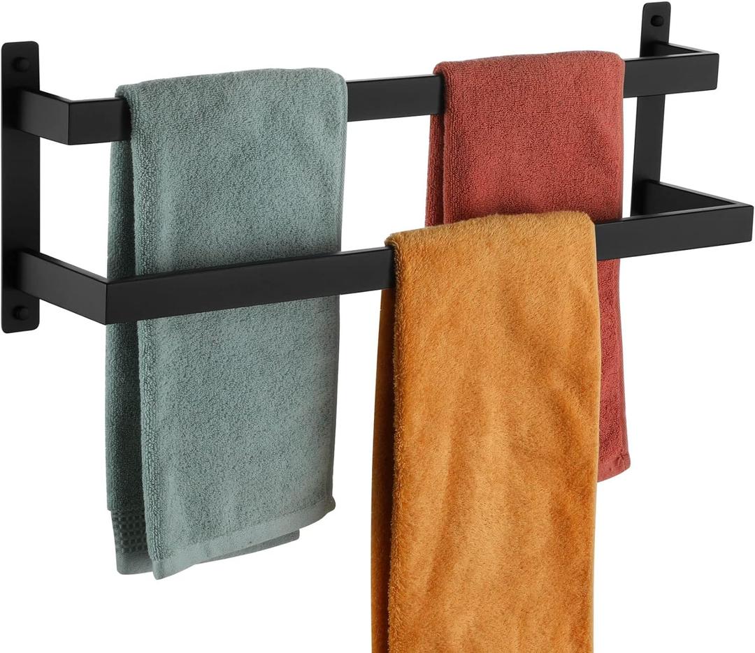 KOKOSIRI Towel Bars Black Bath Towel Holders 24-Inch Bathroom 2-Tiers Ladder Towel Rails Wall Mounted Towels Shelves Rack Stainless Steel, B5008BK-L24