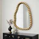 H HOMEWINS Irregular Wall Mirror, Gold Asymmetrical Boho Beads Modern Funky Unique Luxury Mirror for Bathroom, Bedroom, Living Room, Entryway, Fireplace, 20X30 inch
