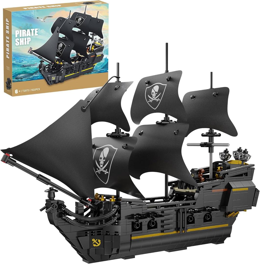 Pirate Ship Building Blocks Sets,MOC Black Pearl Ship Building Toys,Pirate Boat Collectible Display for Home or Office Decor,Valentine Day Birthday Gift for Adults & Boys 8-14(921Pcs)