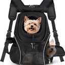 WOYYHO Pet Dog Carrier Backpack with Top and Side Windows, Small Dog Front Backpack Ventilated Mesh Dog Back Pack with Safety Belt for Travel Hiking Outdoor Adventures (Size L: 10-14 lbs, Black 2.0)