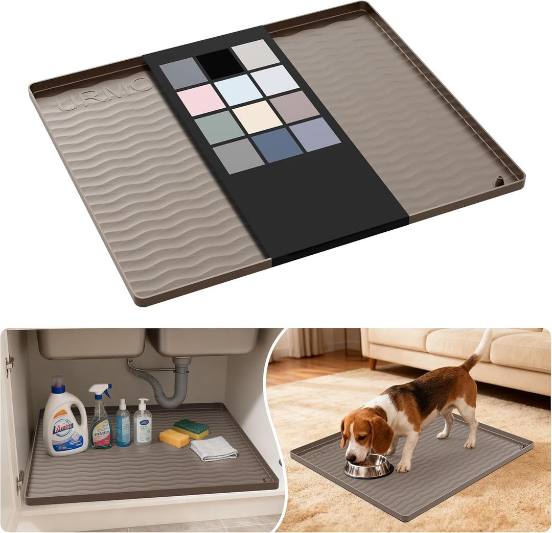URMONA Waterproof Silicone Under Sink Mat 22'' x 19'' Shelf Liner for Kitchen and Bathroom, Cabinet and Counter Protector, Storage and Organizers, Litter Mat, Pet Cat Puppy Essentials (Beige)
