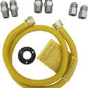 Long Term Gas Line Connector for Dryer(1/2 60inch), Gas Hose Connector Kit for Stove, Water Heater, Gas Log, Pipe Diameter 5/8 in.OD(1/2 in. ID) Connector 1/2" FIP & 1/2" MIP & 3/4" MIP Fitting