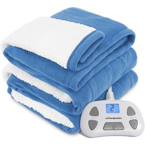 Warm Storm Electric Blanket Twin Heated Blanket Sherpa&Polar Fleece 10 Heating Levels 12 Hours Auto Off Machine Washable Blue 62"x 84"
