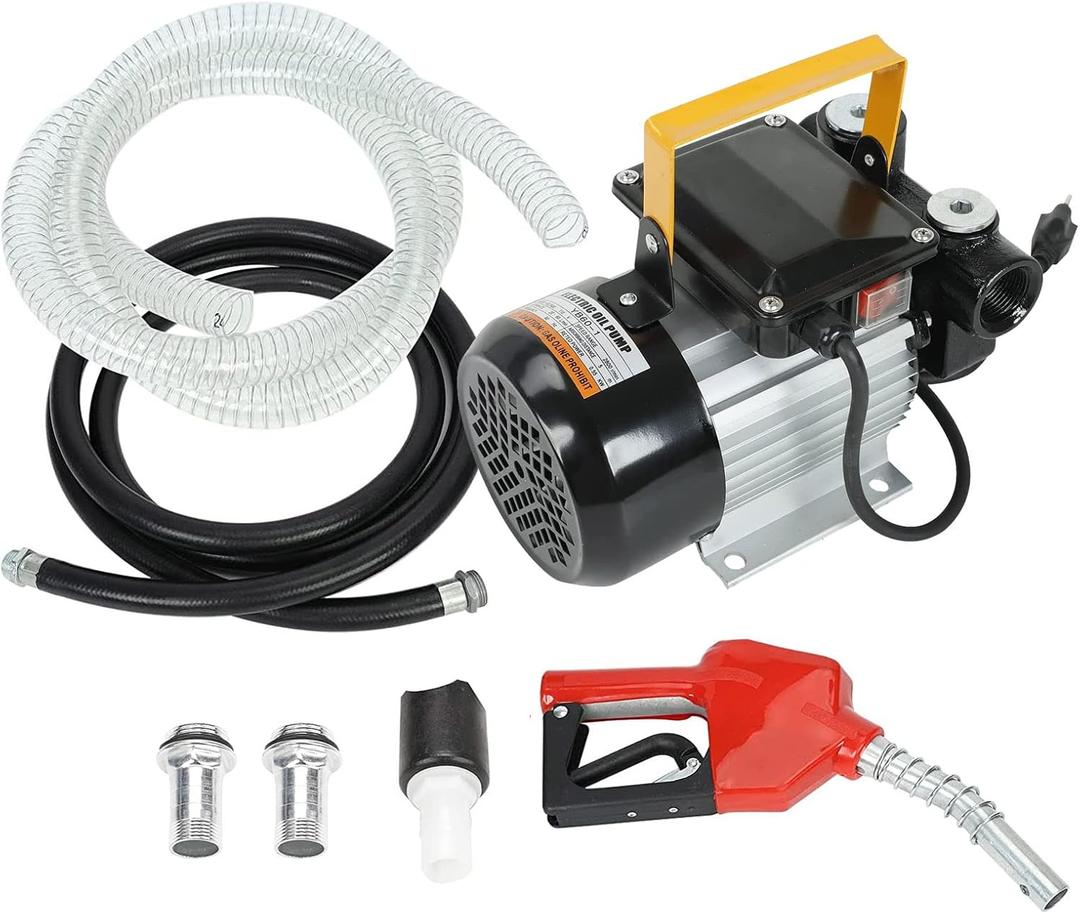 Self Priming 110v Ac 16GPM Oil Transfer Pump, Fuel Diesel Kerosene Biodiesel Pump with Nozzle, 2M Oil Inlet Hose and 4M Oil Outlet Hose