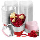 Honeydak 100 Pcs Heart Shaped Cake Pans for Baking with Lids 4''/ 6 oz Valentine's Aluminum Foil Cupcake Cups Mini Heart Cake Liners Disposable Baking Tins for Wedding Anniversary Dessert (180 ml)
