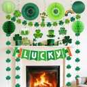 St. Patricks Day 20ct Party Decorations Supplies Kits, Green Shamrock Garland Banner with Hanging Swirls Paper Fans Lantern