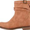 Shoe'N Tale Women's Mid Calf Boots Slouchy Round Toe Flat Low Heel Riding Boots With Side Zipper