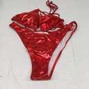 Women Metallic Bikini Swim Sexy Silver Swimsuit Triangle Top and Bottom Set (Large, Red)