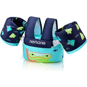 Nemone Toddler Swim Vest for 22-70 lbs Kids Floaties Swim Jacket with Arm Water Wings for Girls Boys 1 2 3 4 5 6 7 Years Old Beach Pool 20 30 40 50 60 66 Pounds Puddle Jumper (Cute Frog)