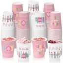 Yaomiao 200 Pcs Pink Christmas Disposable Paper Cups Bulk 9 oz Nutcrackers Macarons Pastel Hot Chocolate Cocoa Cups for Xmas Holiday Home Drinkware Decorations Supplies