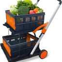 Two Layers Folding Shopping Cart | Multi Use Functional Collapsible Carts | Collapsible Grocery Carts | Shopping Cart with Storage Crate | Utility Cart for Groceries, Warehouse,Supermarket.Orange